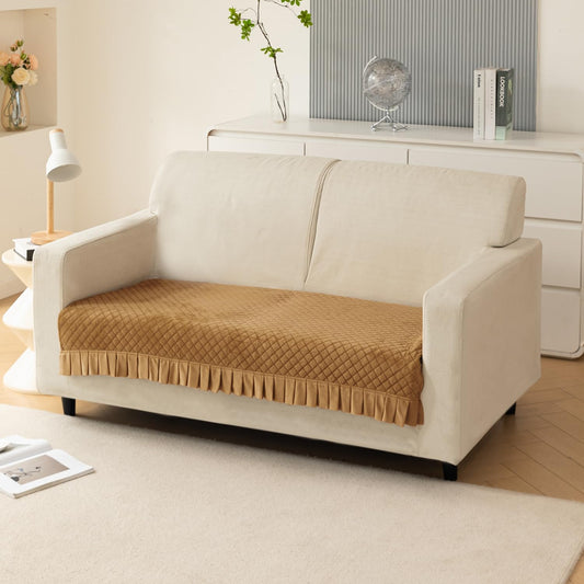 Holland Velvet Sofa Cover Seat Mat with Frill for 1/2/3 - Seater, Gold