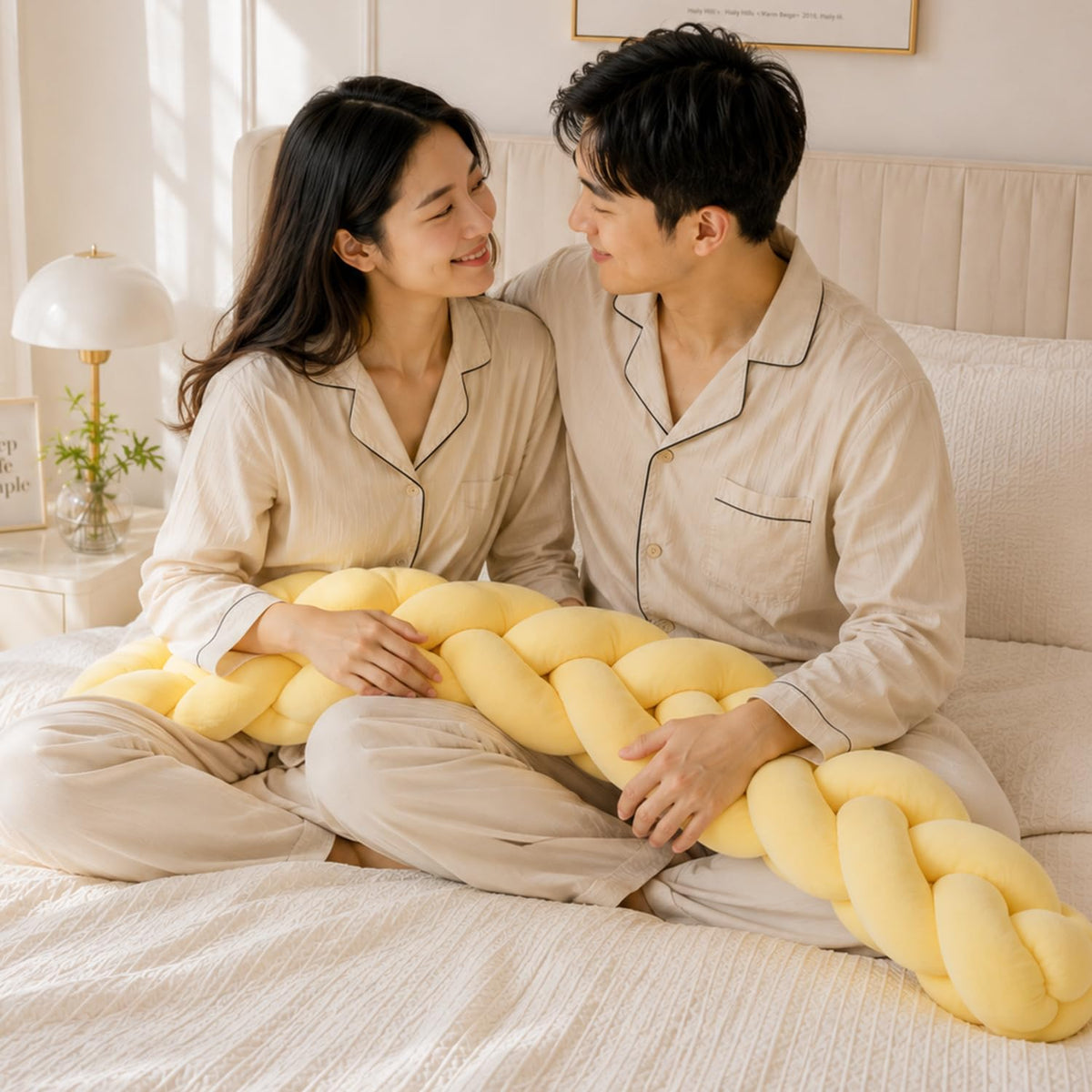 HOKIPO Braided Knot Chain Pillow for Sofa & Bed, 200 cm, Yellow