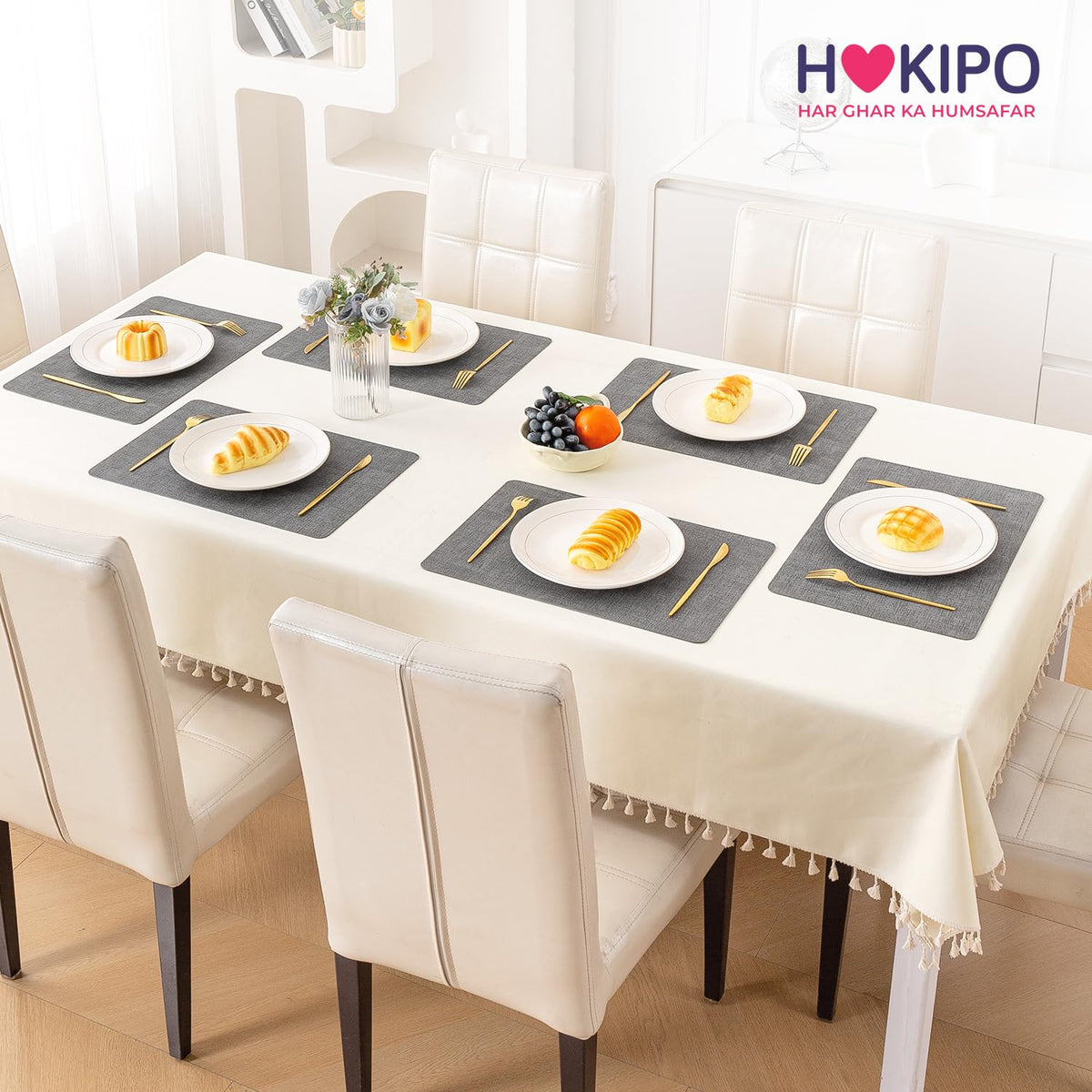Modern Weaves Royal Luxe Faux Leather Mats for Dining Table - Charcoal Grey