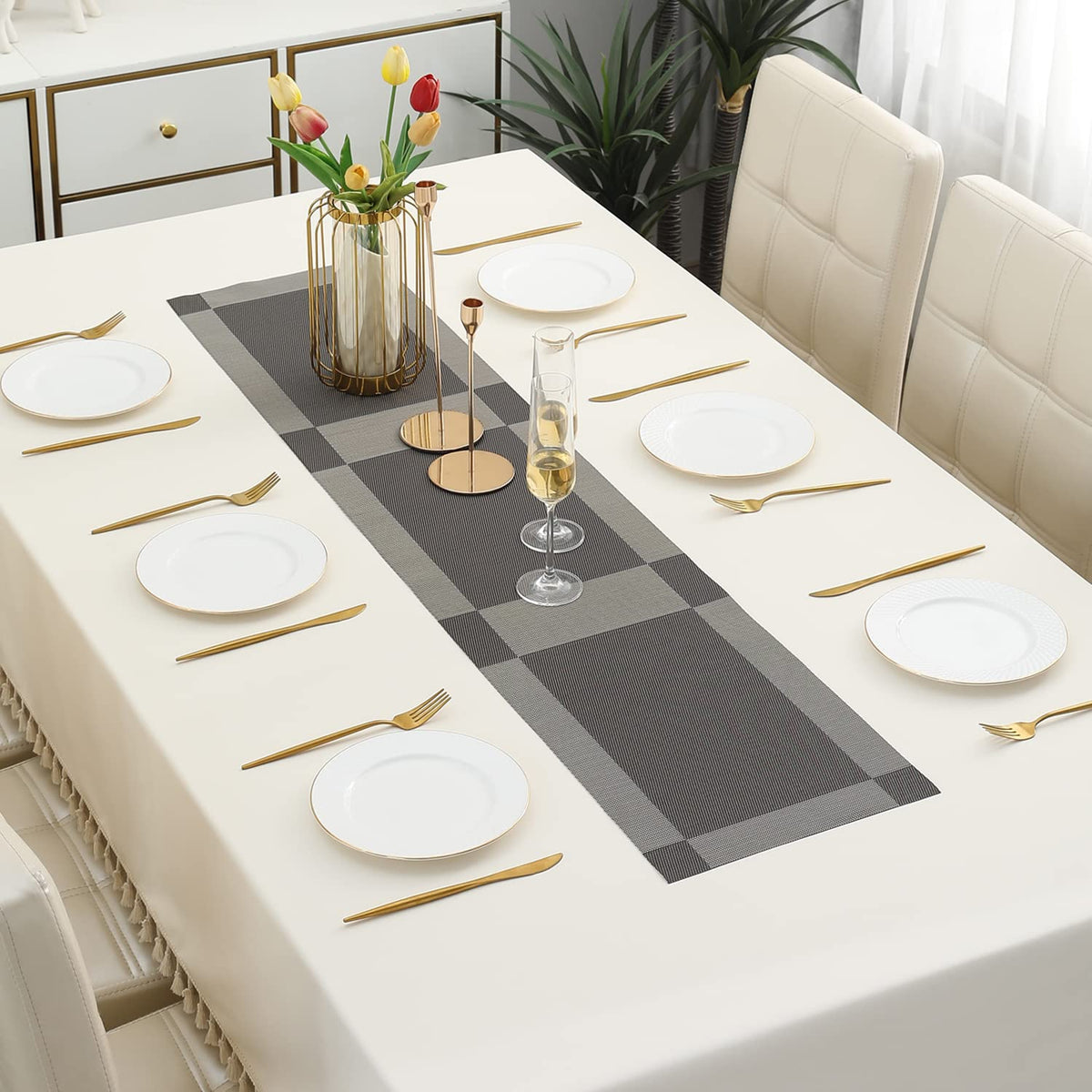 Buy Grey Colour PVC Dining Table Runner - HOKIPO | Har Ghar Ka Humsafar