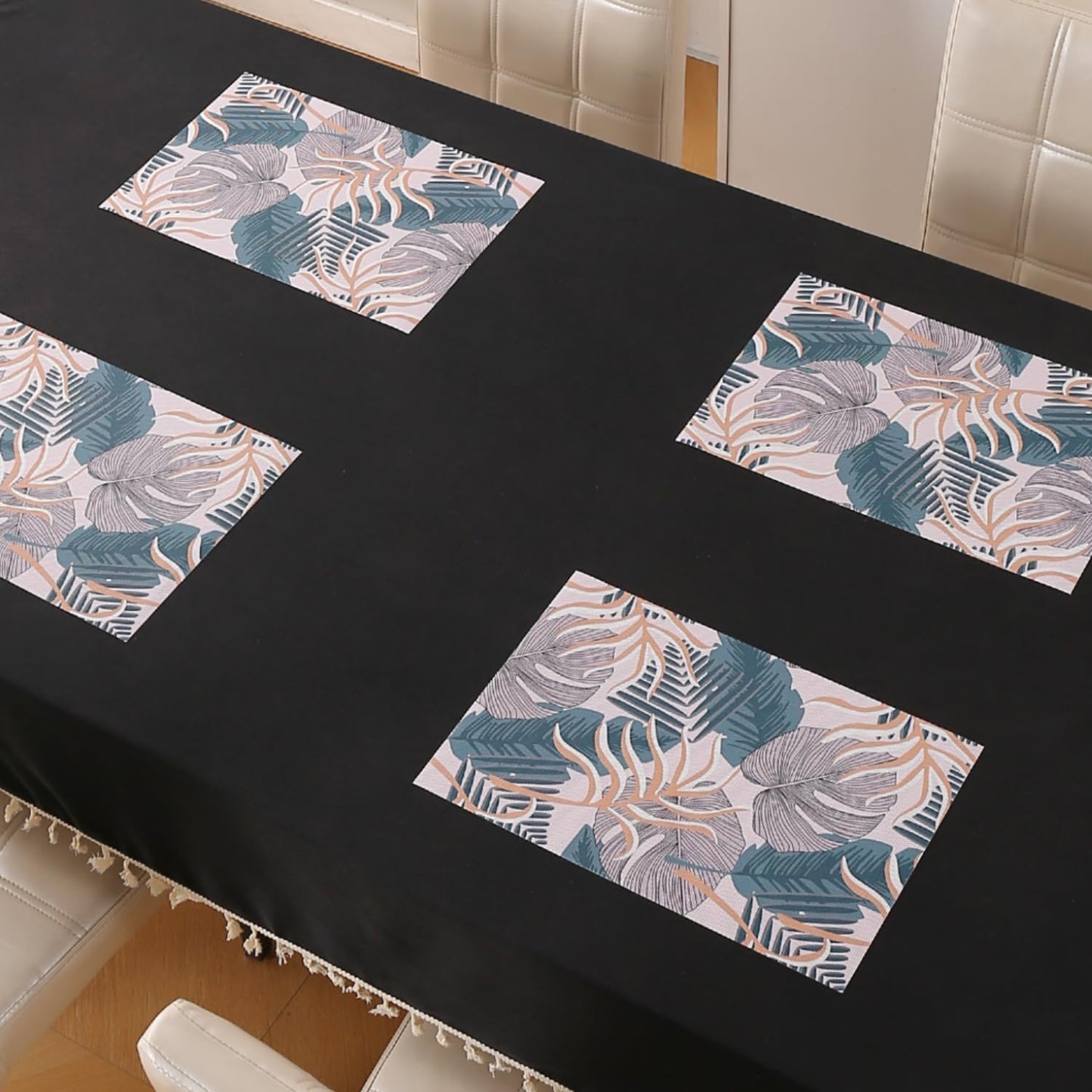 Artistic Flora PVC Washable Mats for Dining Table - Monstera Leaves