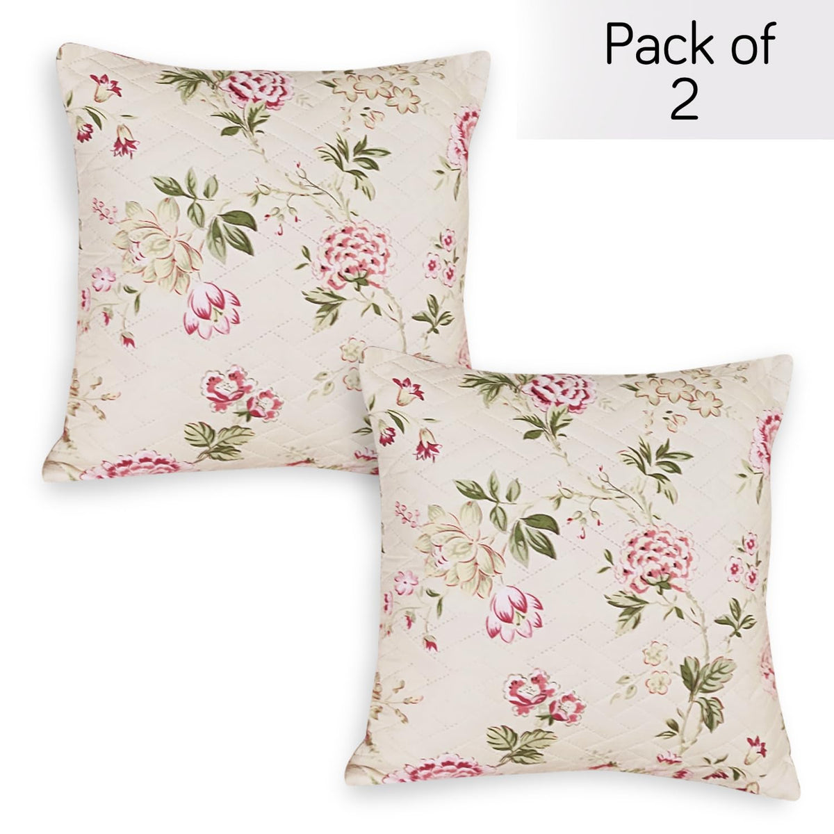 Quilted Printed Sofa Cover with Pockets, Beige Peonies