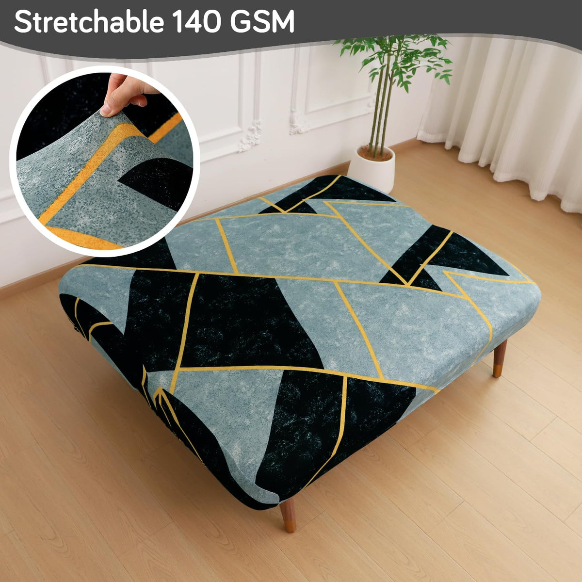 Buy Multicolor Abstract Geometry Printed 140 GSM Stretchable Sofa Cum Bed Cover for Futon - HOKIPO