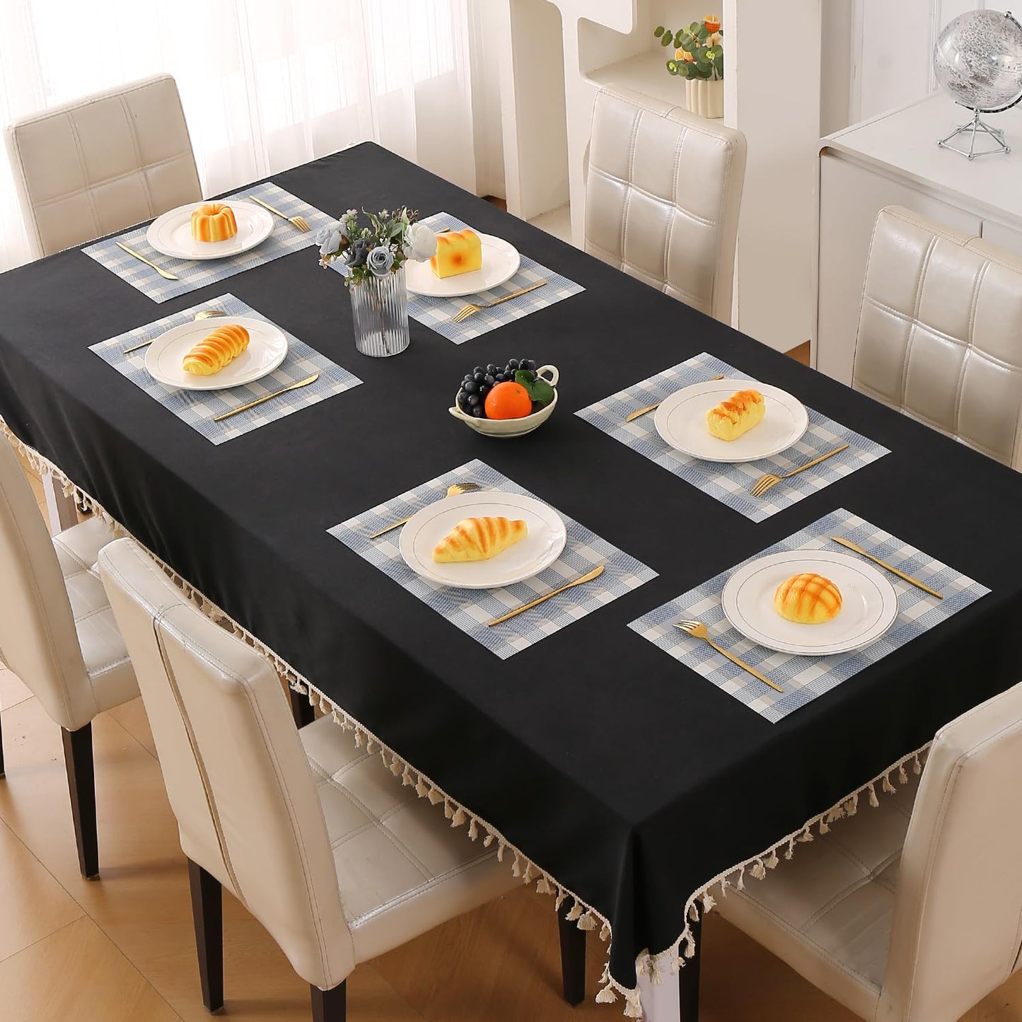 Classic Checks PVC Washable Mats for Dining Table - Pacific Blue