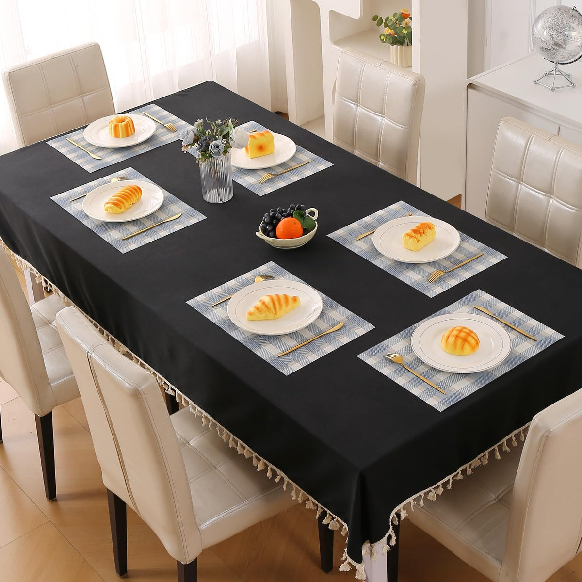 Classic Checks PVC Washable Mats for Dining Table - Pacific Blue