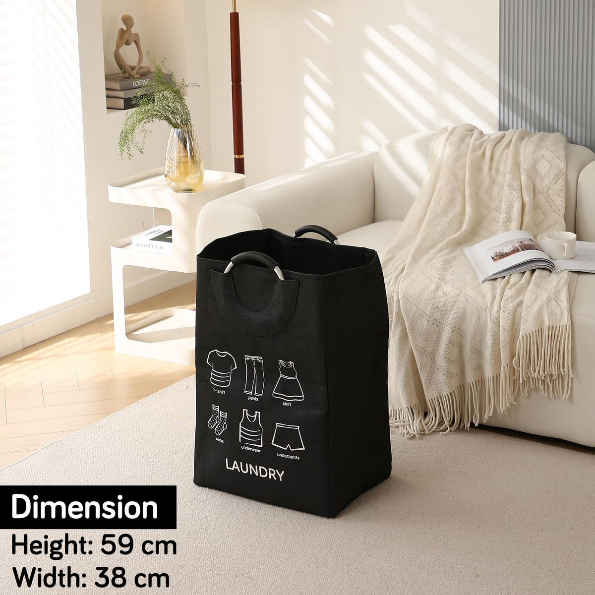 Folding Laundry Bag for Clothes Hamper Basket, Collapsible Storage Basket, Black