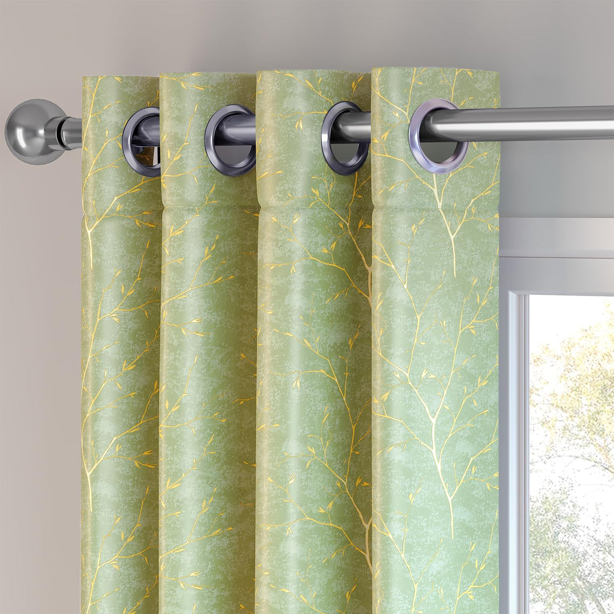 HOKIPO Shimmer Foil Printed Curtains, 7 Feet Long - Green - image 7