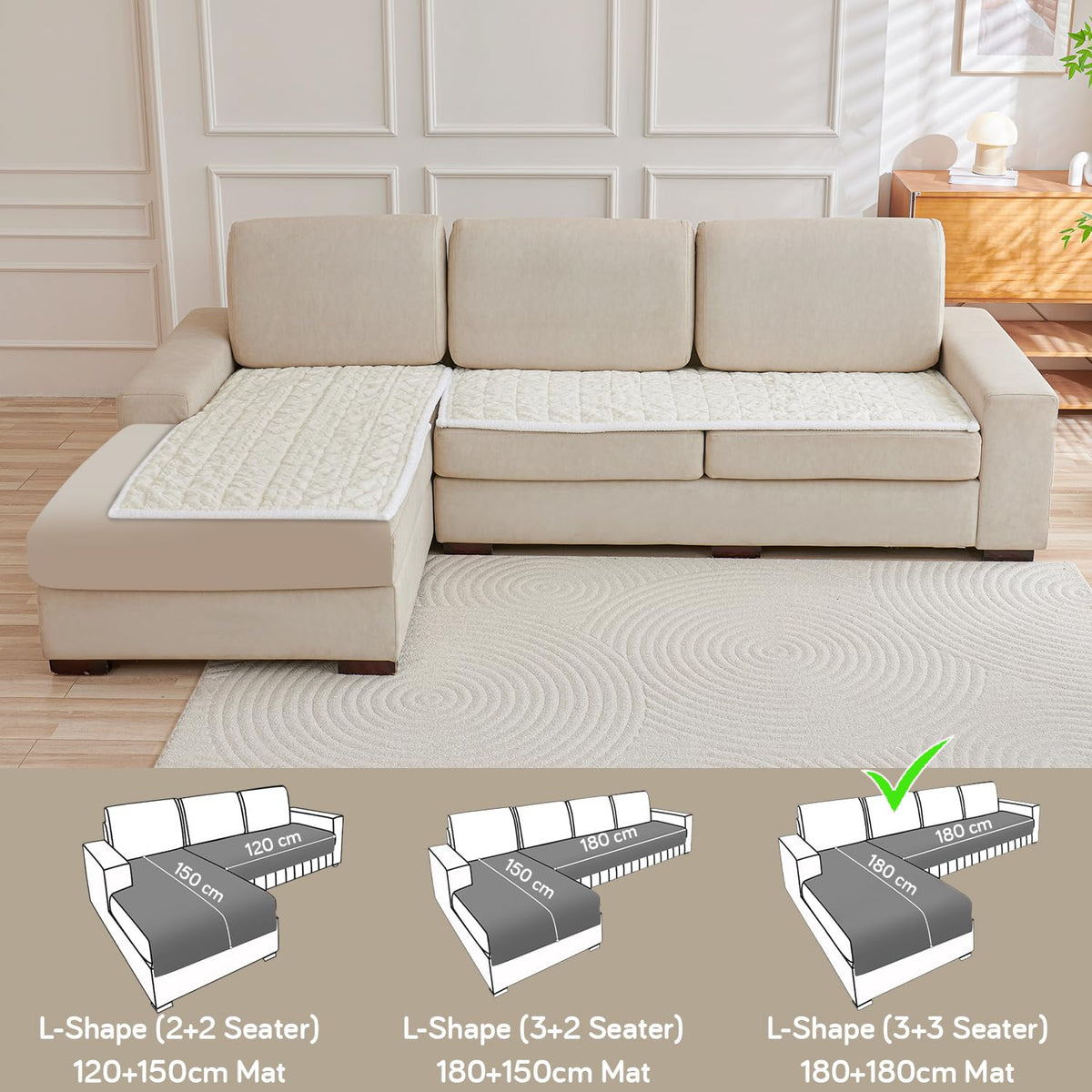 Buy Pearl White Italian Caelora Luxury Jacquard Plush L Shape Sofa Mat