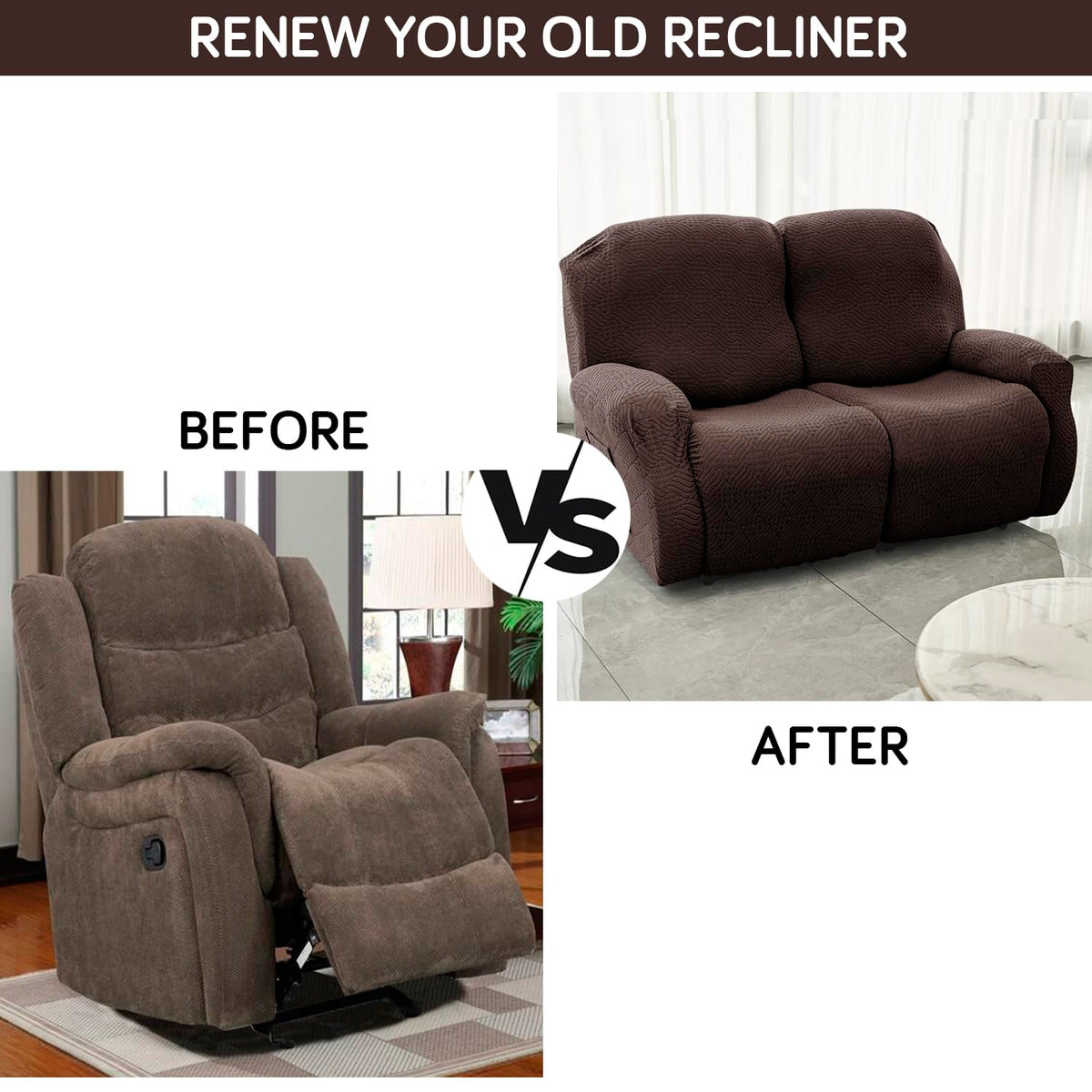Premium 170 GSM Jacquard Fully Covered Recliner Sofa Cover for 1/2/3 Seaters, Brown