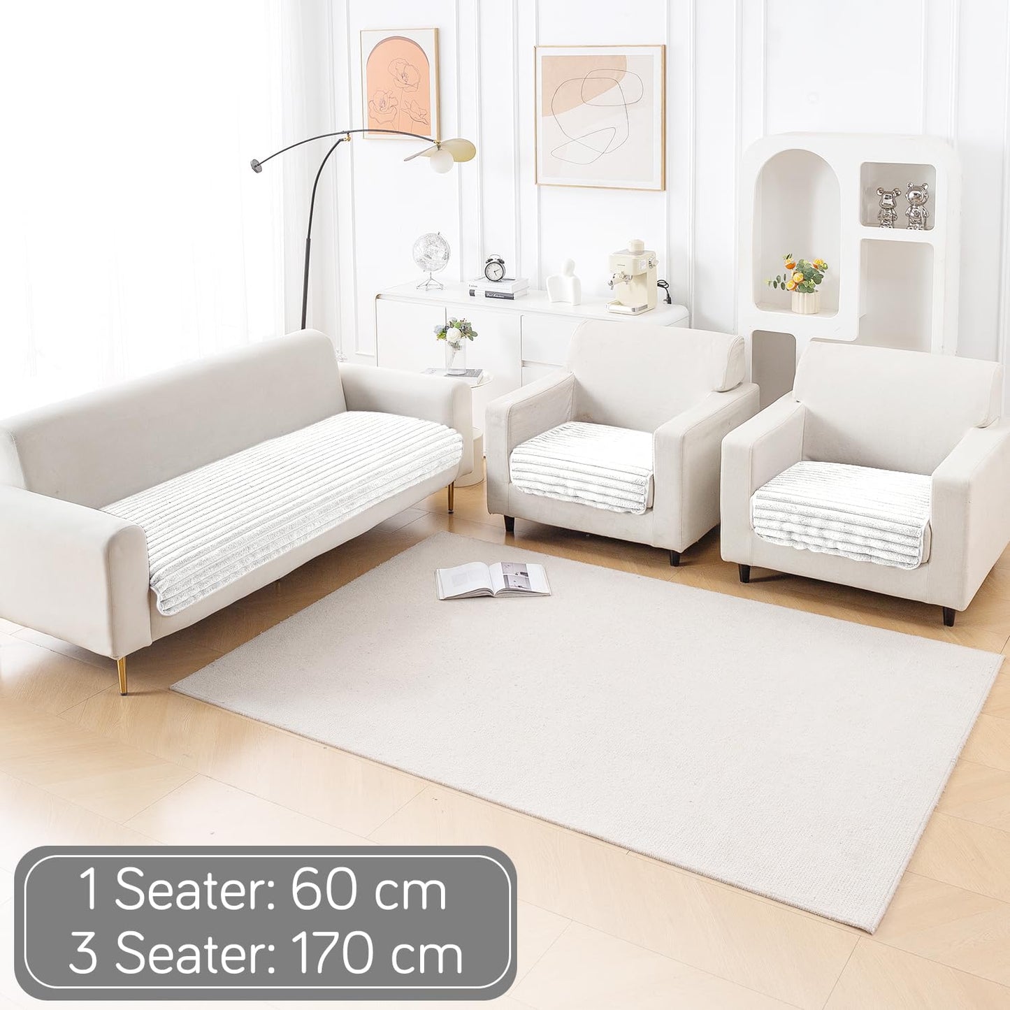 Faux Rabbit Fur Sofa Cover Combination Set, 'Snuggle Fur Series' Pearl White
