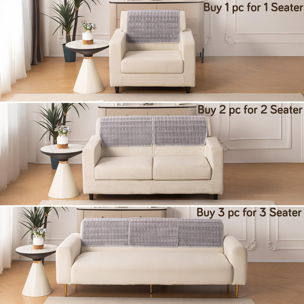 'Plush Haven' Premium Anti Slip Sofa Cover Mat, Light Grey