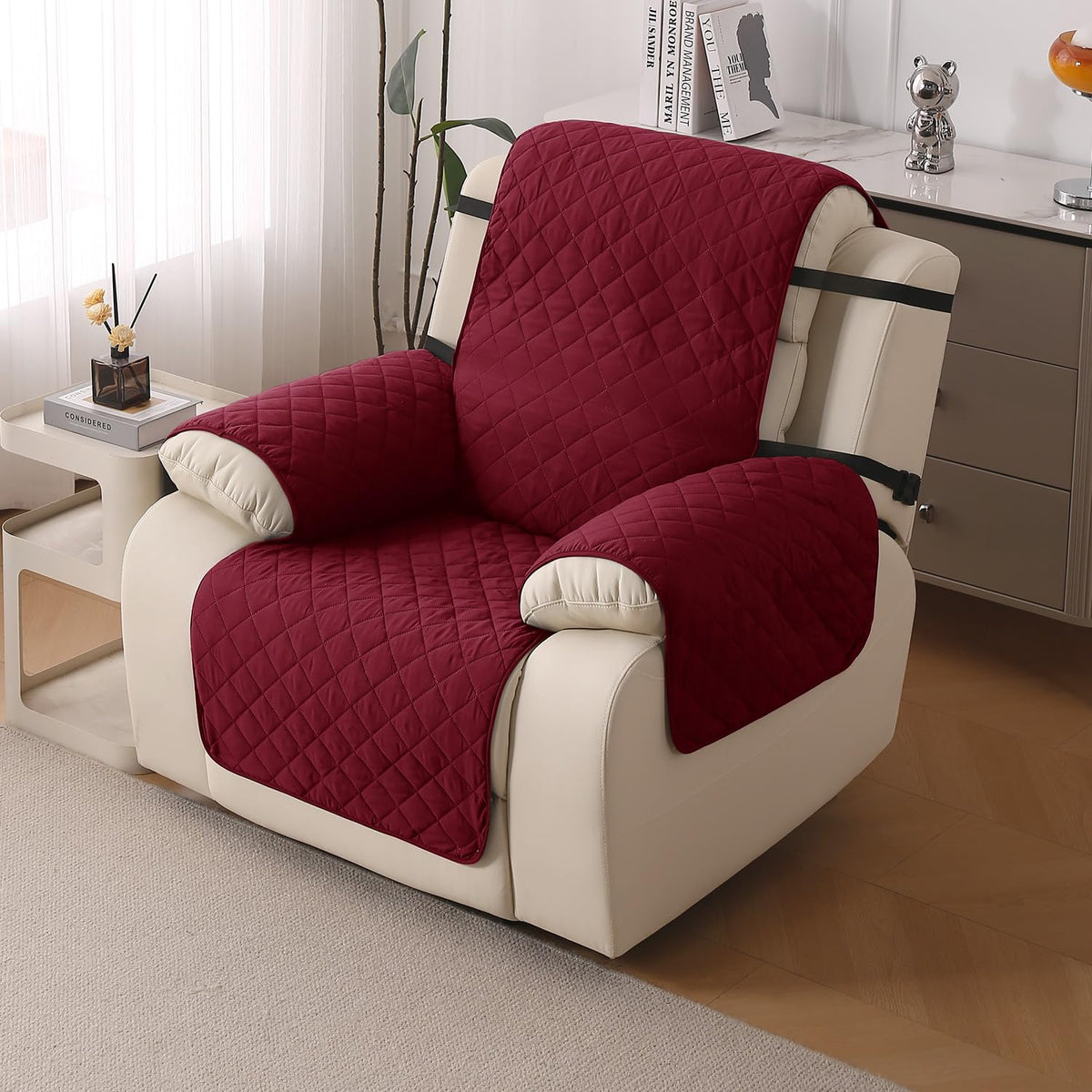 UrbanQuilt Recliner Sofa Slipcover Mat with Dual Belt for 1/2/3 Seater - Maroon