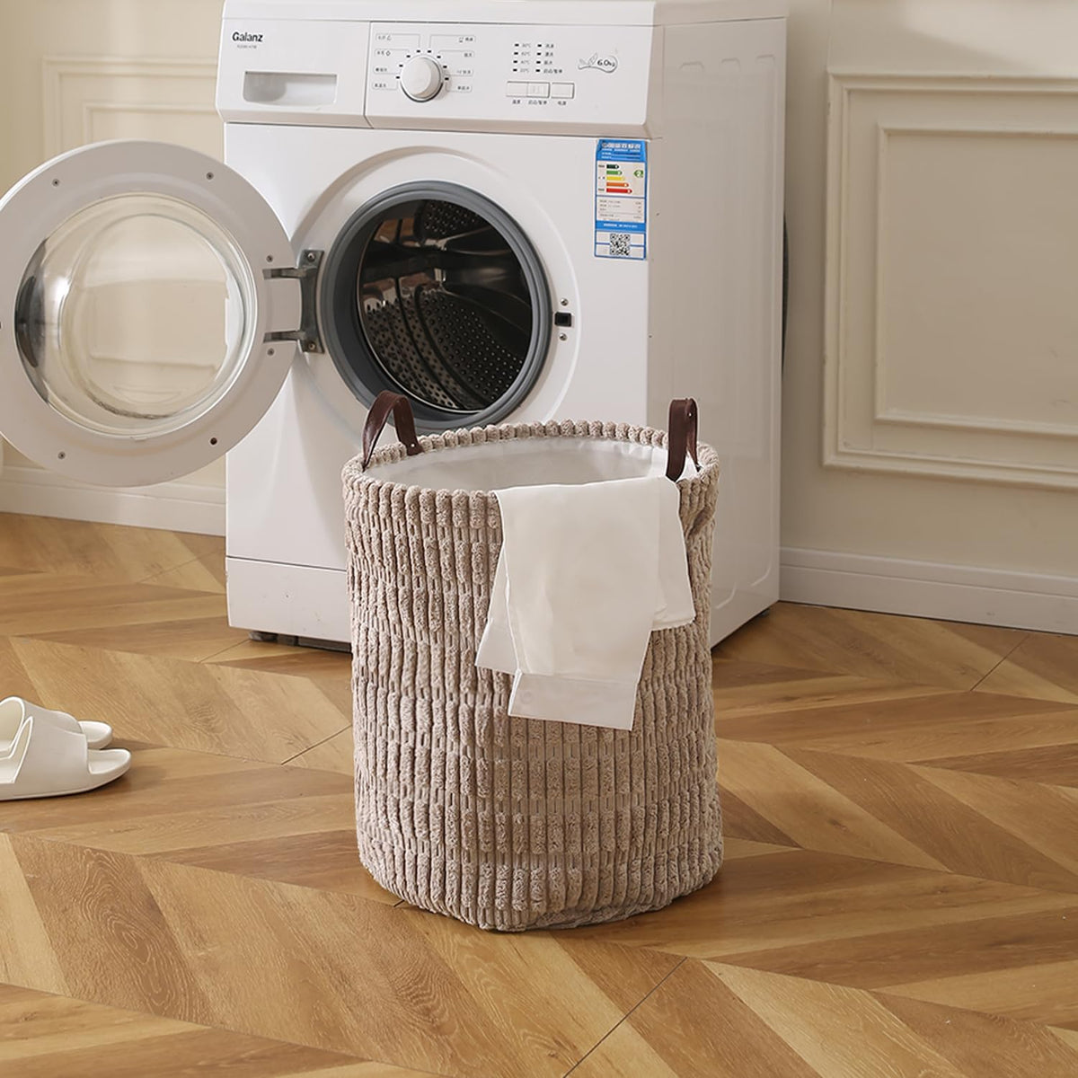 Folding Laundry Bag for Clothes Hamper, Collapsible Storage Basket, Latte Brown