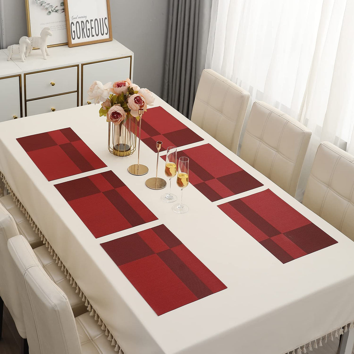 PVC Dining Table Mats, Ruby Red
