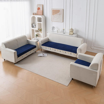 Serenity Tassel Chenille Sofa Cover with Tassel – Sapphire Navy