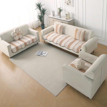 Luxury Wavy Anti Slip Plush Sofa Cover Mat, Desert Brown