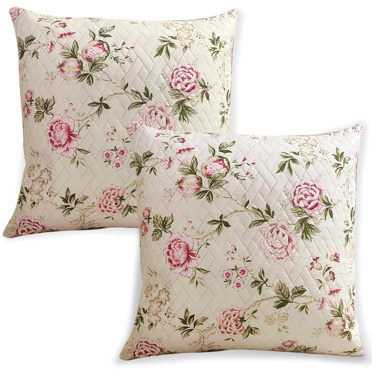 Quilted Printed Sofa Cover with Pockets, Beige Peonies
