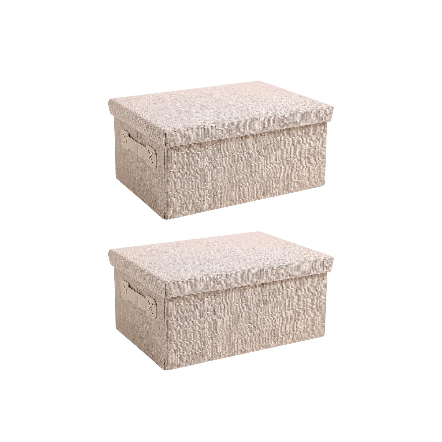Organisers Storage Box with Lid, Beige, Pack of 1/2