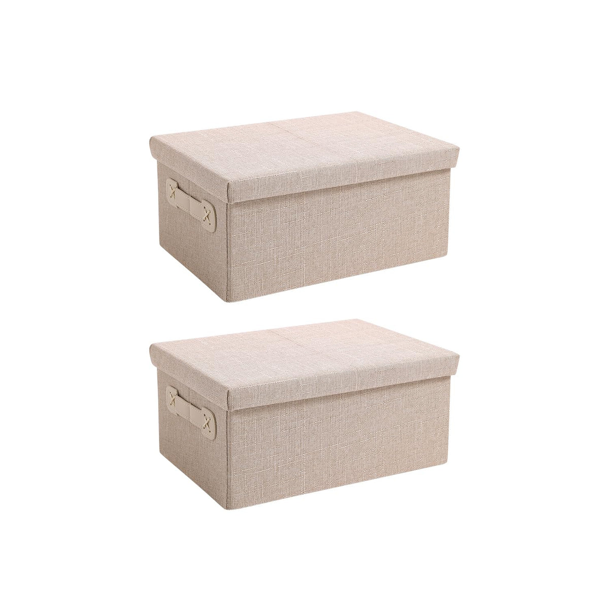 Organisers Storage Box with Lid, Beige, Pack of 2