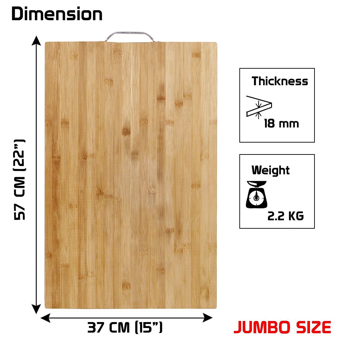 Natural Bamboo Wood Jumbo Cutting Board for Kitchen, 57x37 cm, Brown, Rectangle