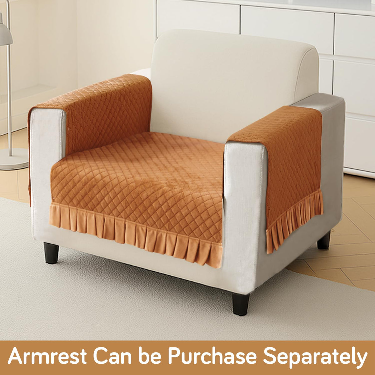 Holland Velvet Sofa Cover Seat Mat with Frill for 1/2/3 - Seater, Copper