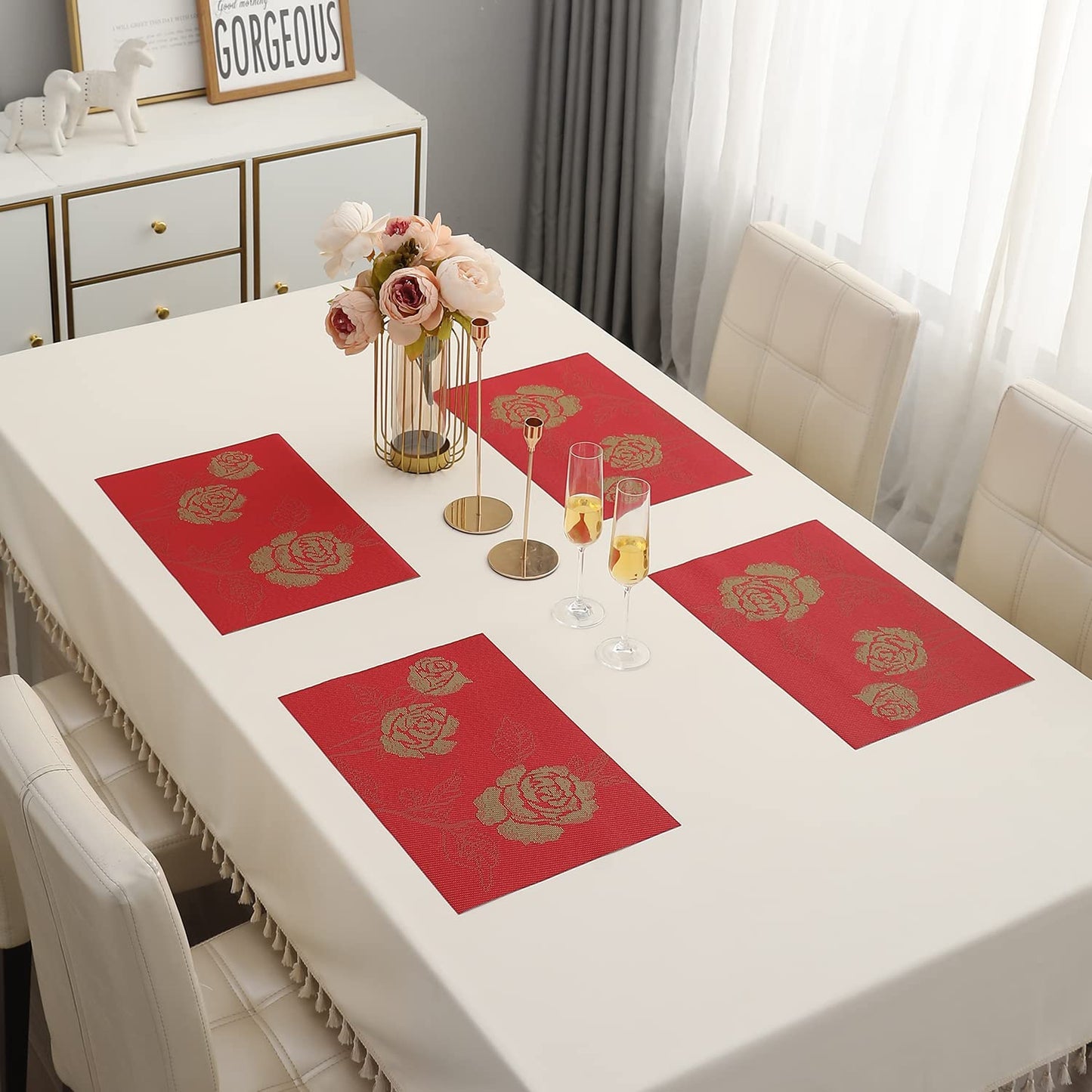 PVC Dining Table Mats, Crimson Red