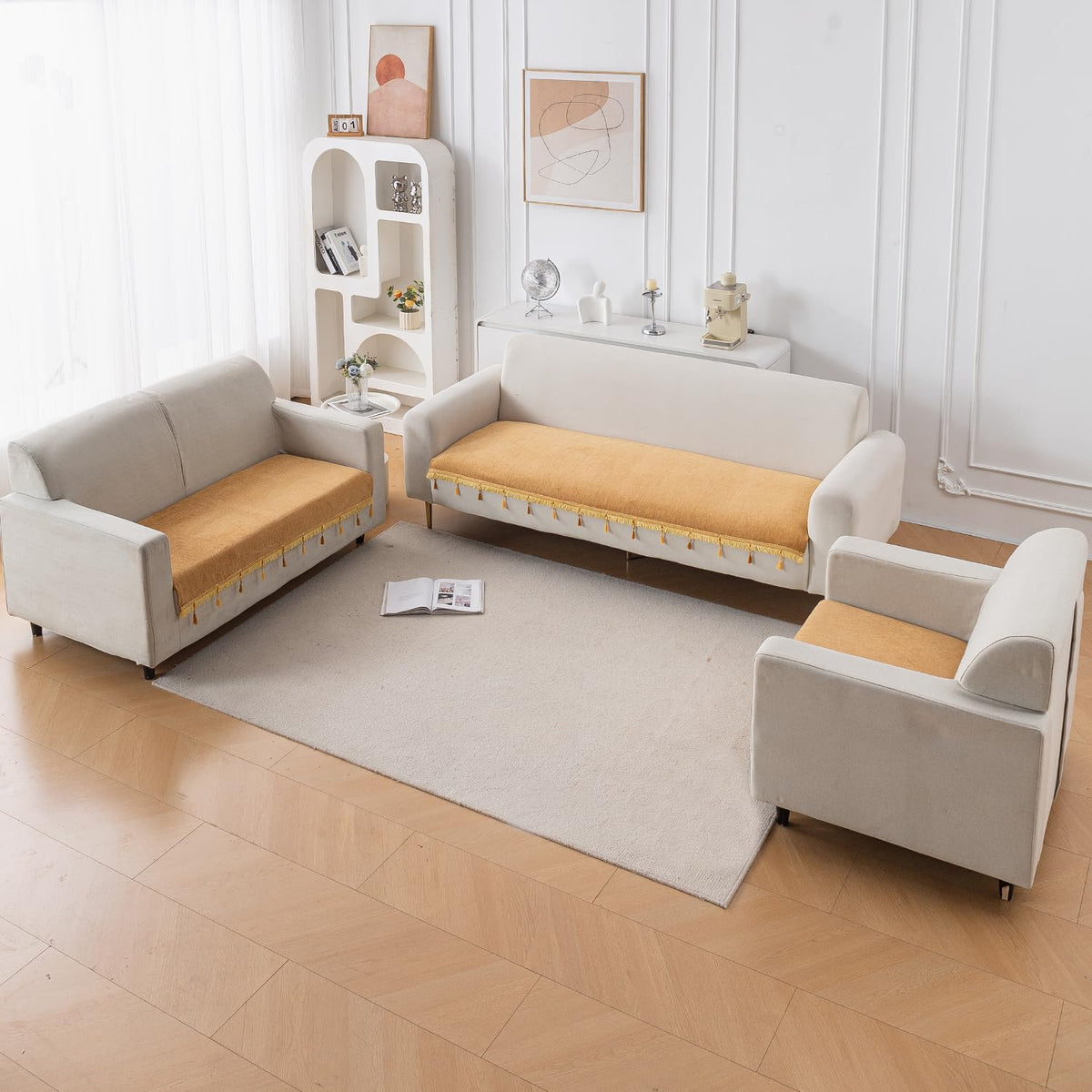 Serenity Tassel Chenille Sofa Cover with Tassel – Sunlit Amber
