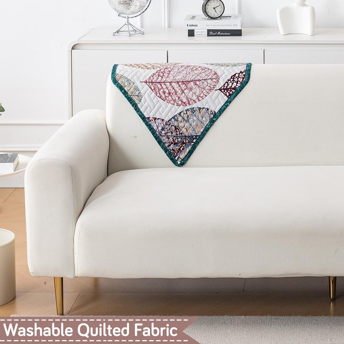 'Homehues' Printed Quilted Sofa Cover Mats, Multicolor Linden Leaf