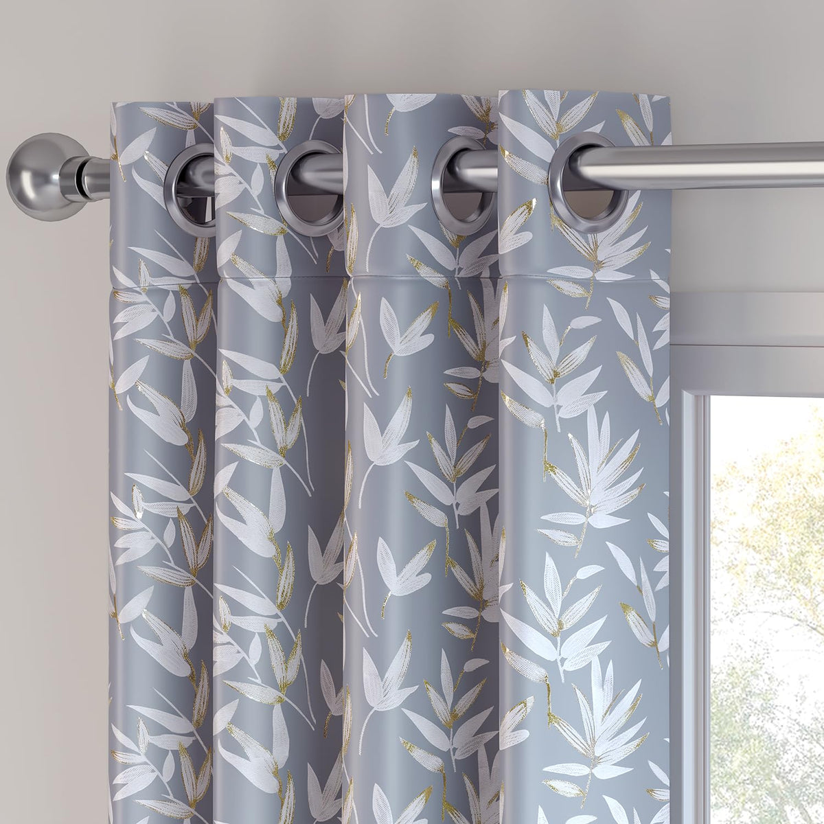HOKIPO Luxe Foliage Foil Printed Curtains, 7 Feet Long - Steel Grey - image 7