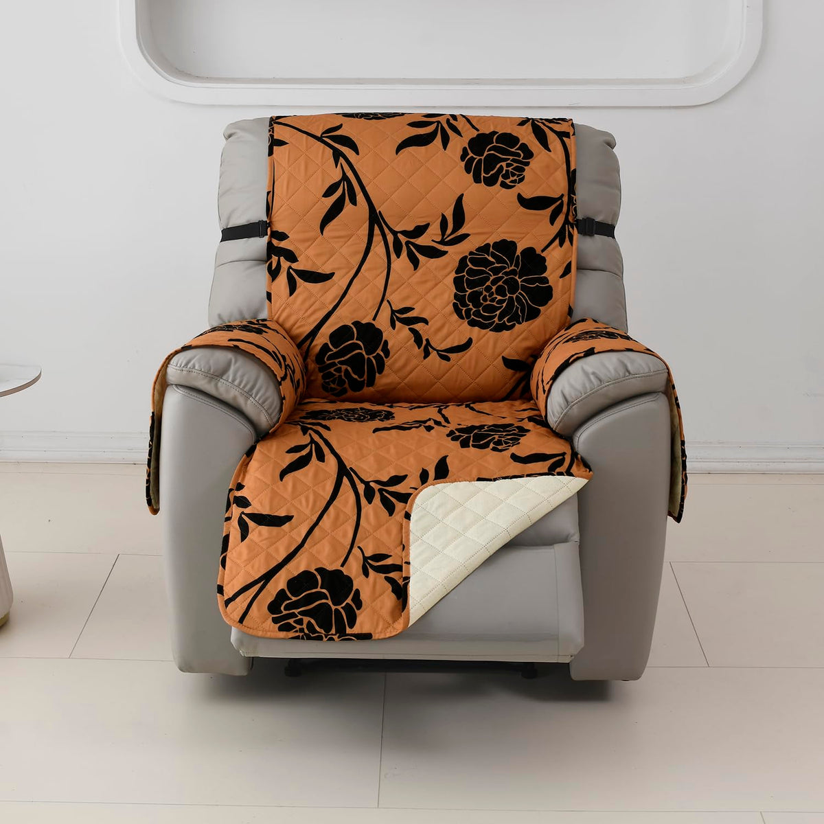 Quilted Recliner Water Repellent & Waterproof Cover for Small / Large - Copper Brown Floral