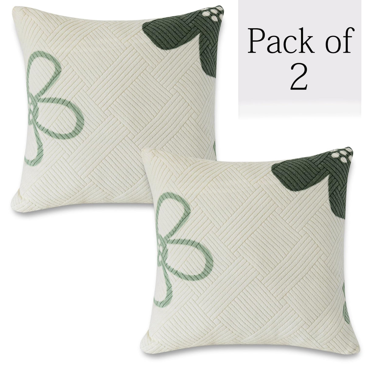 Stretchable Thick Fleece Pack of 2 Cushion Cover 18x18 Inches, Celadon Green