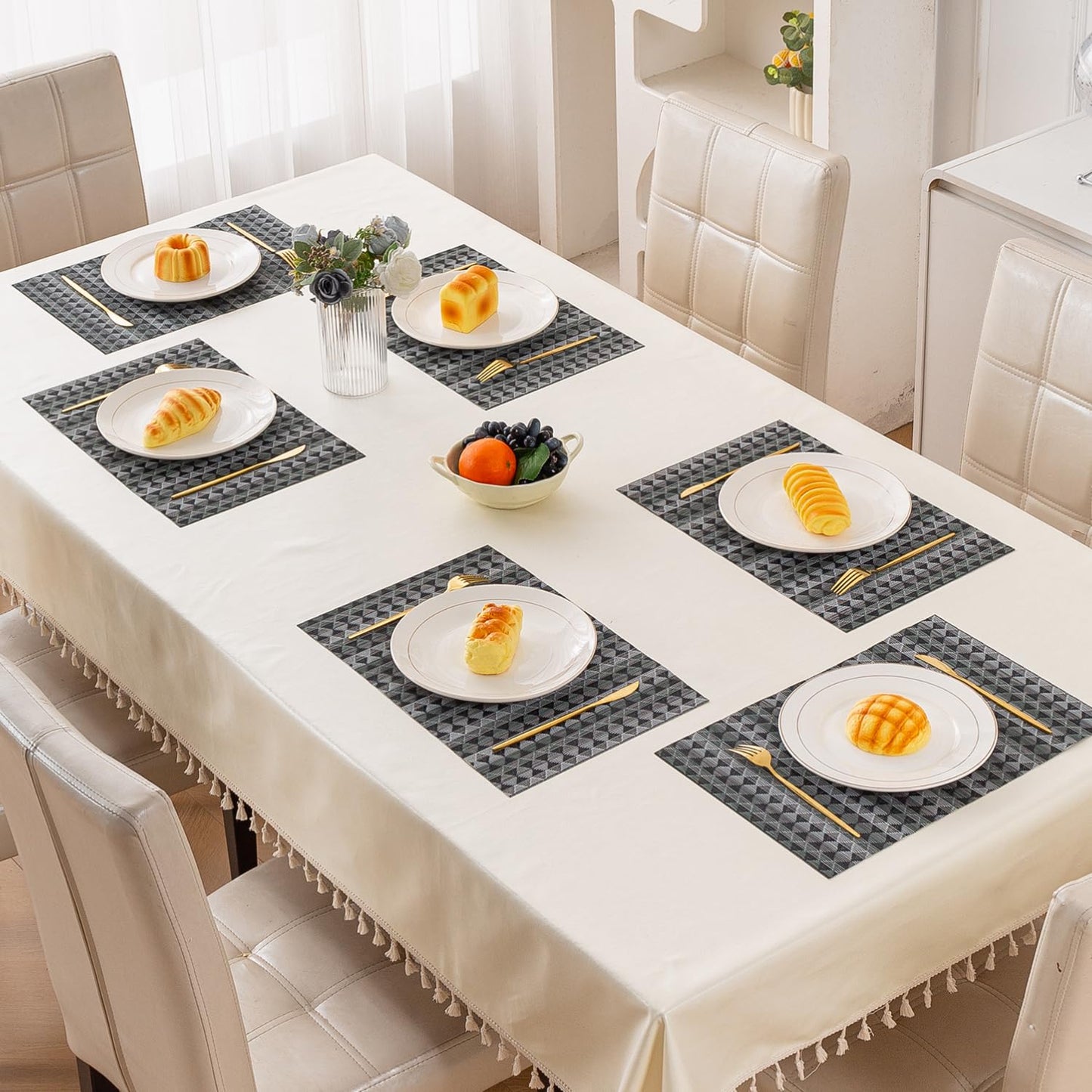 RhombusEcho Washable PVC Mats for Dining Table - Intense Grey