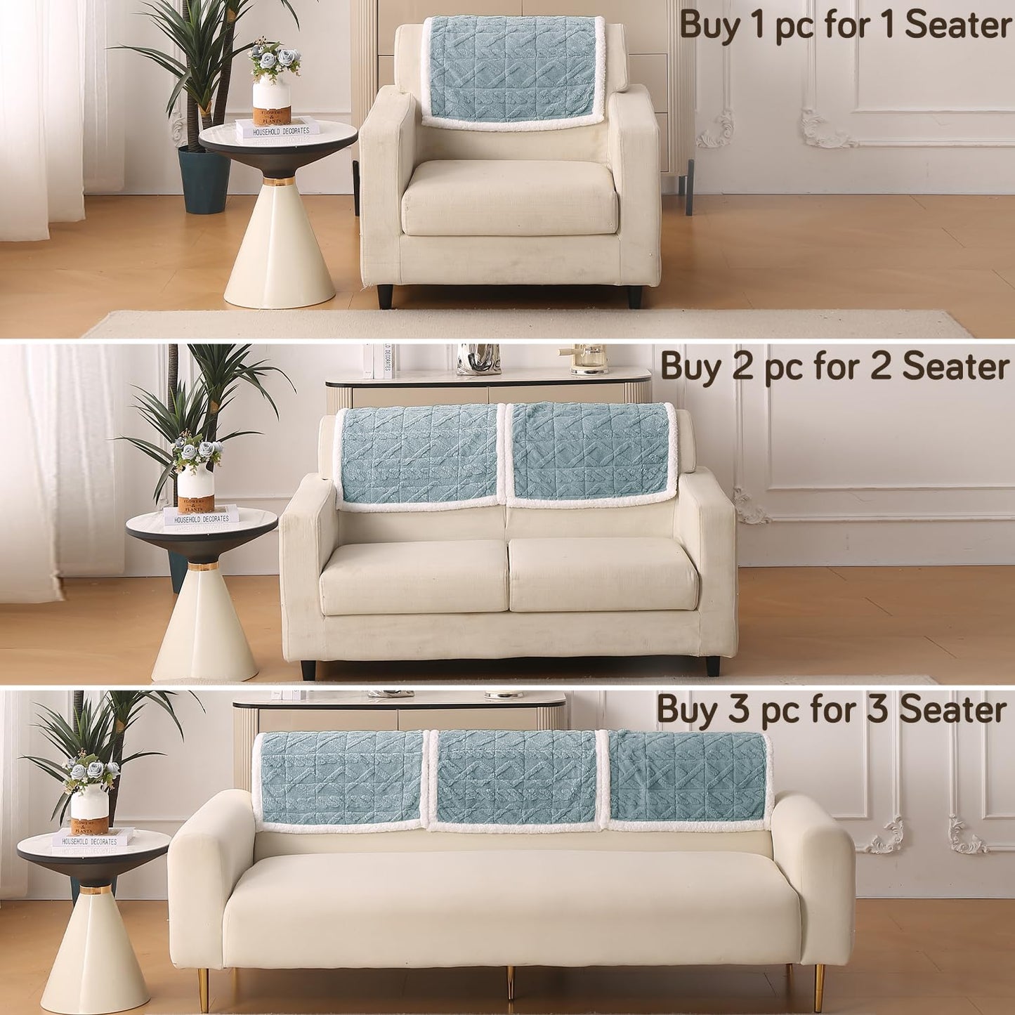 'Italian Caelora' Luxury Jacquard Plush Anti-Slip Sofa Cover Mat - Powder Blue