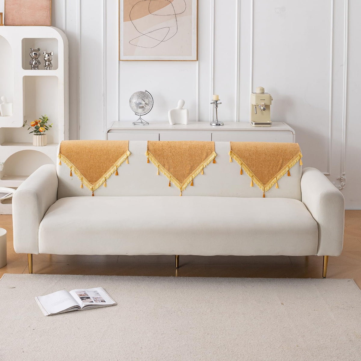 Serenity Tassel Chenille Sofa Cover with Tassel – Sunlit Amber