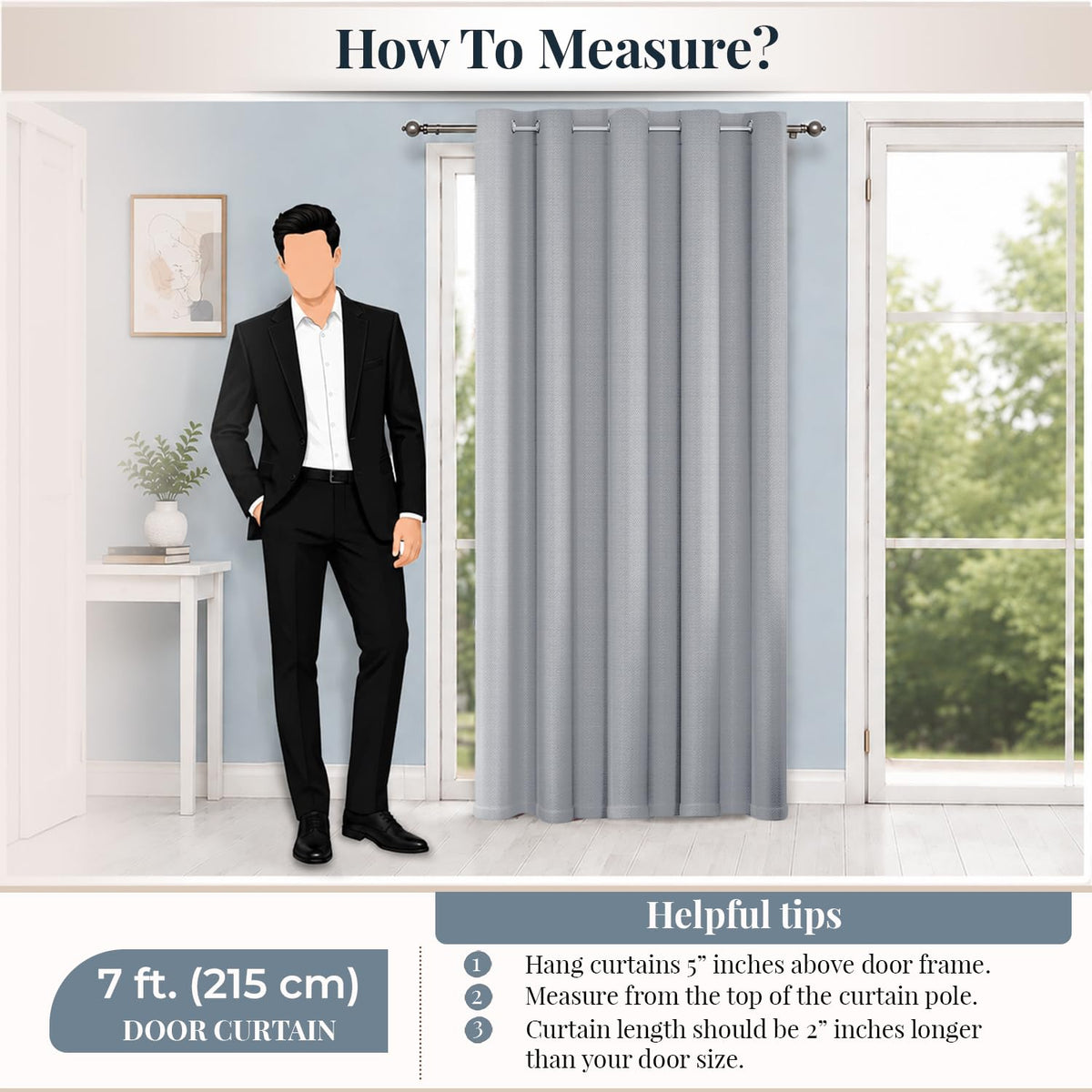 HOKIPO Horizon Dimout Eyelet Curtains, 7 Feet Long - Mist Grey - image 8