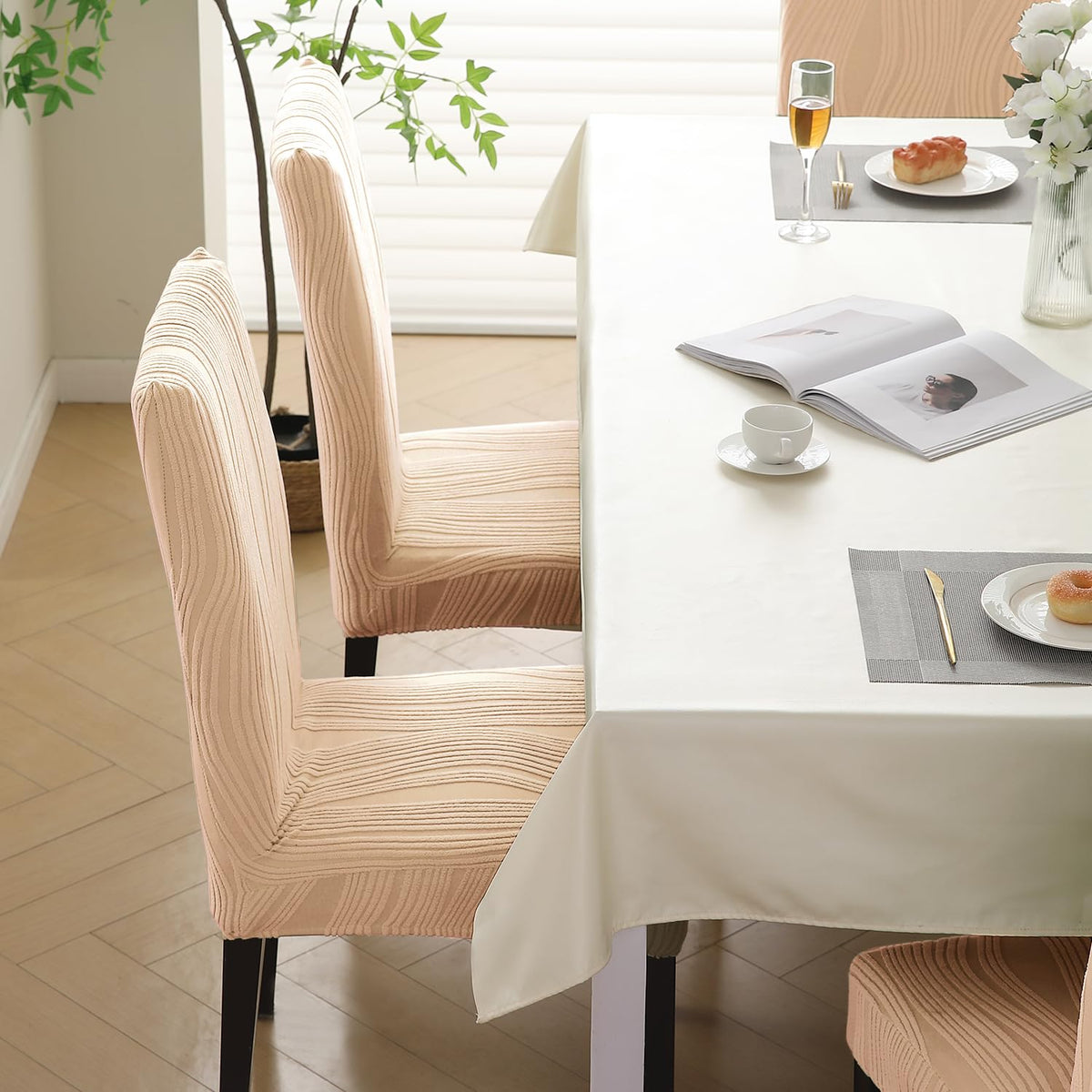 Nestiva Series Stretchable Knitting Jacquard Chair Cover - Blush Beige