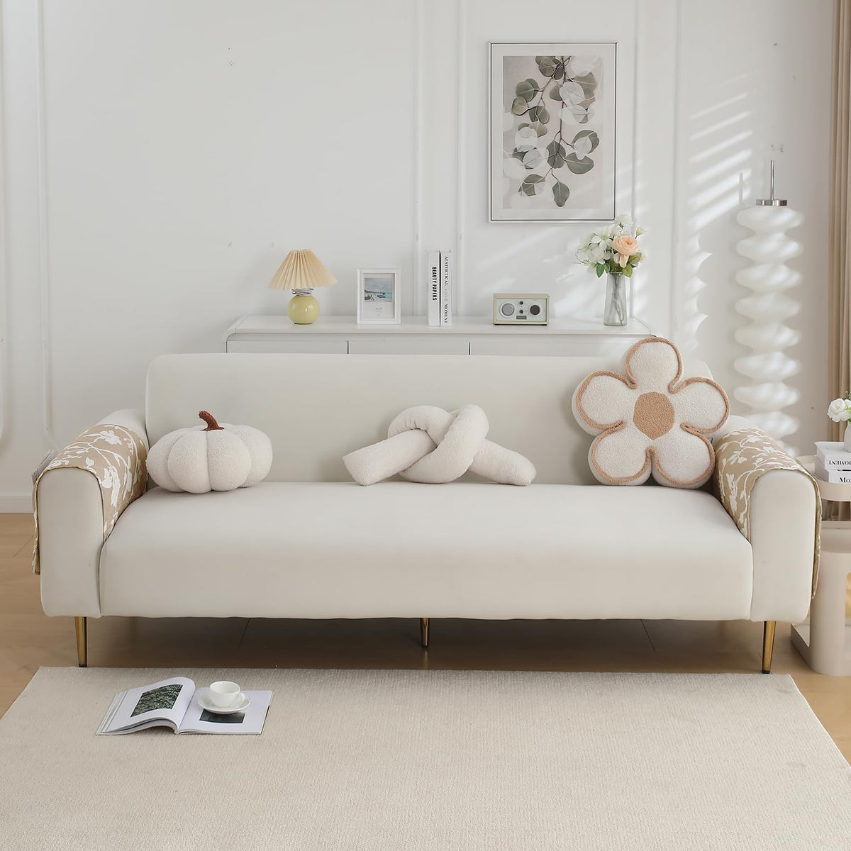 Water Repellent + Waterproof Quilted Sofa Mats, Buff Brown Sillehoute Floral