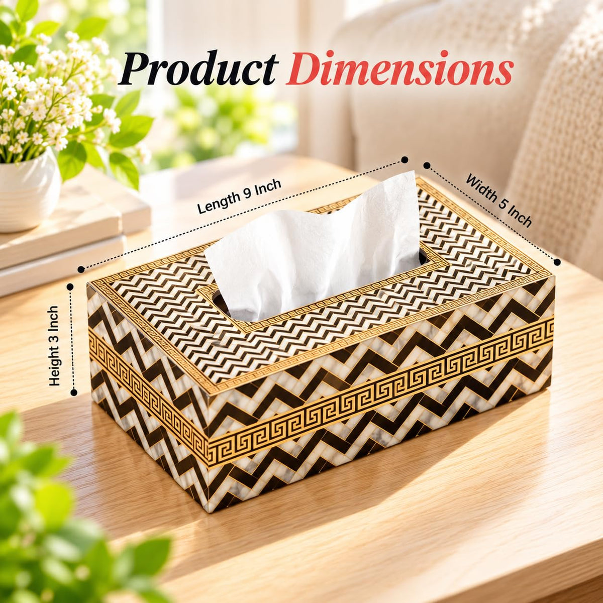 HOKIPO Tissue Box Holder, Rectangle, Engineered Wood, Noir Chevron - image 4