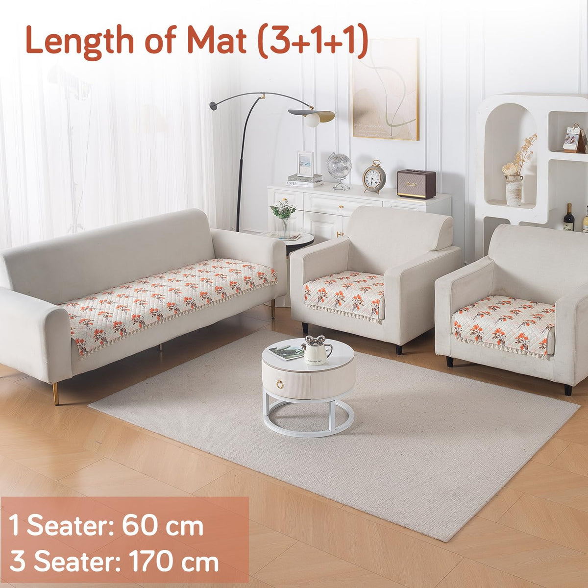 Quilted Sofa Seat Mat for 5-Seater Sofa (3+1+1), Tassel Twigs | Autumn Blossom