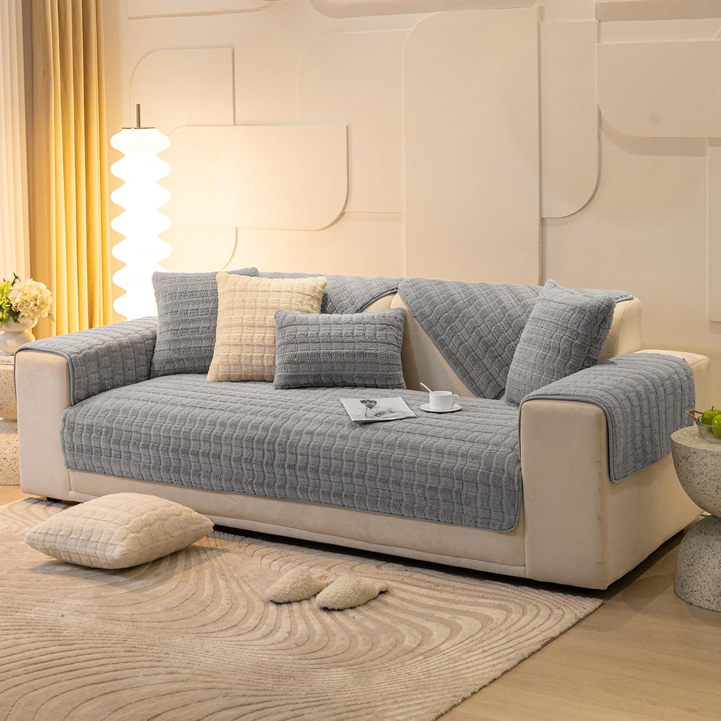 Buy Cozy Light Grey Colour Zippered Plush Sofa Pillow Covers for Luxury Look