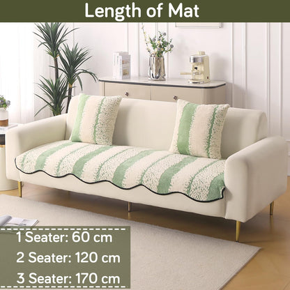 Luxury Wavy Anti Slip Plush Sofa Cover Mat, Pistachio Green