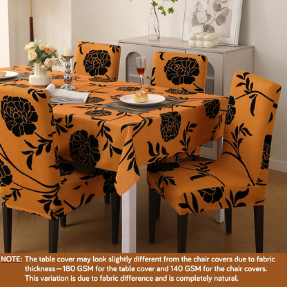 Elastic Dining Chair Covers with Matching Tablecloth, Copper Brown Floral