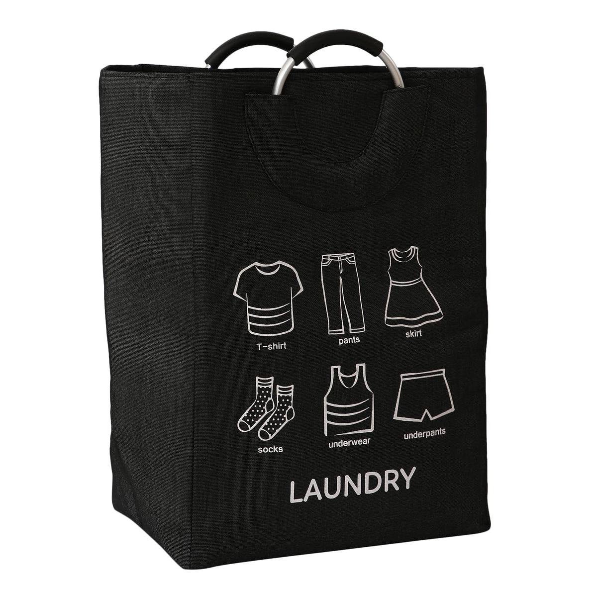 Folding Laundry Bag for Clothes Hamper Basket, Collapsible Storage Basket, Black