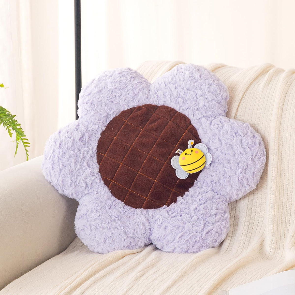 HOKIPO Sunflower Bee Cushion for Sofa & Bed, 50 cm, Purple