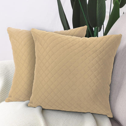 Quilted Velvet Sofa Cushion Cover Pack of 2, Natural Beige