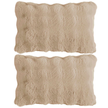 Faux Rabbit Fur Sofa Cushion Covers Pack of 2, Latte Brown