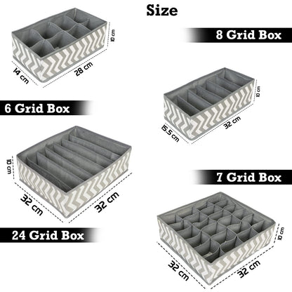 4 Pcs Undergarment Organizer Storage Box for Drawers Bra Panty Socks Tie Lingerie Organizer for Wardrobe, 24x8x7x6 Grid ,inside, Non-Woven Fabric, Grey