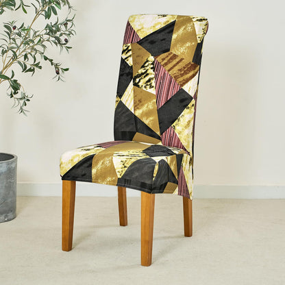 PolySpandex 140gsm High Back Dining Chair Cover Set of 1/2/4/6, Wine Abstract Geometry