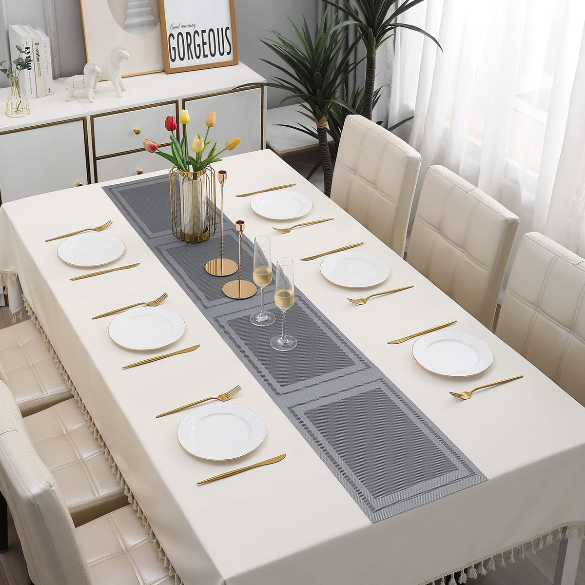 Buy Grey Colour PVC Table Runner for Dining Table | HOKIPO