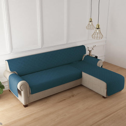 HOKIPO Quilted Reversible One Piece L Shape 4/5/6 Seater Sofa Cover Mat, Peacock Blue